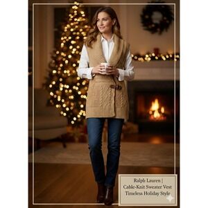Lauren Ralph Lauren Camel Cable-Knit Sweater Vest